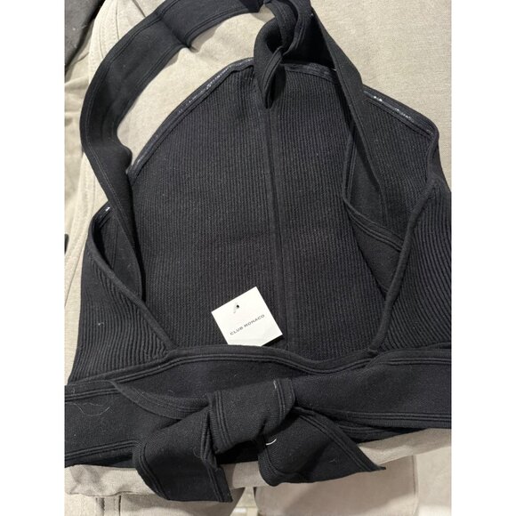 Club Monaco Raeni Solid Black Ribbed Knit Halter Top With Tie Back Closure Size - Picture 2 of 6